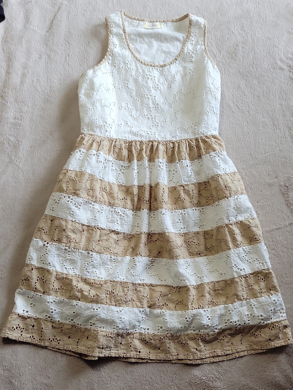 Altar'd State  Sleeveless Eyelet Stripe Dress in Cream and Tan Size Small